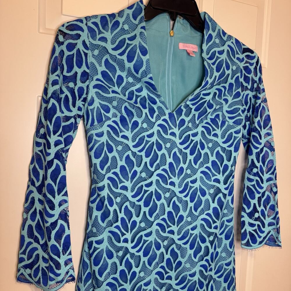 Lilly Pulitzer Devina Floral Lace Mini Shift Dress Brewster Blue Womens Size 0 - Picture 3 of 10